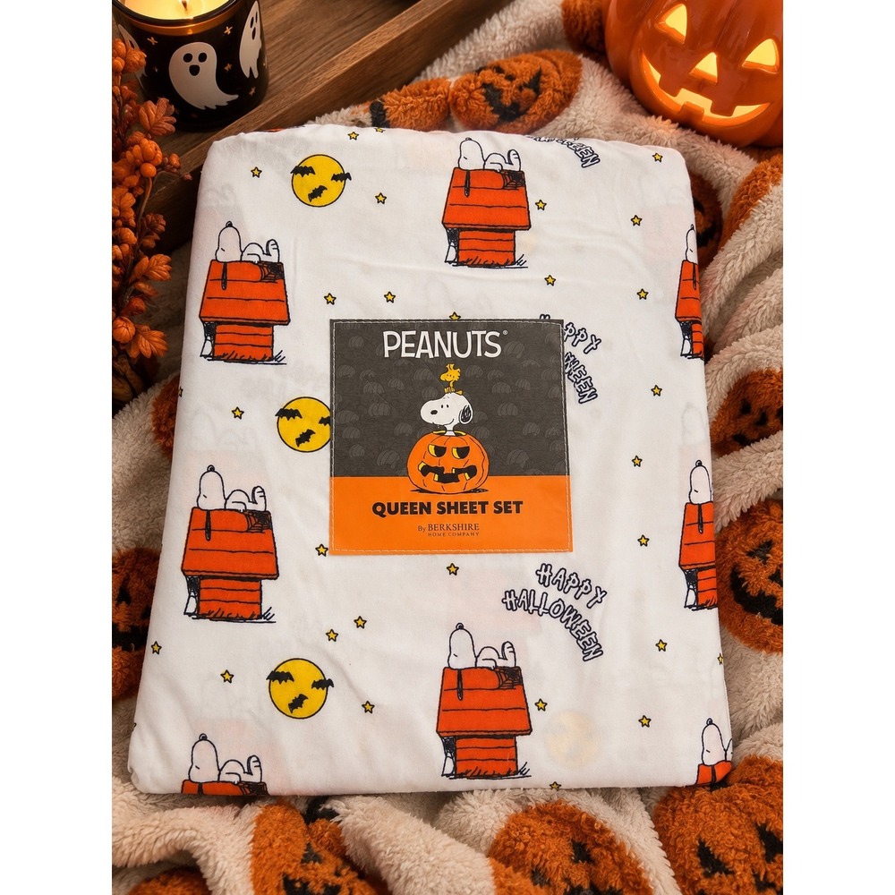 Peanuts Snoopy Halloween Queen Sheet Set Berkshire Home Snoopy Doghouse Pumpkin